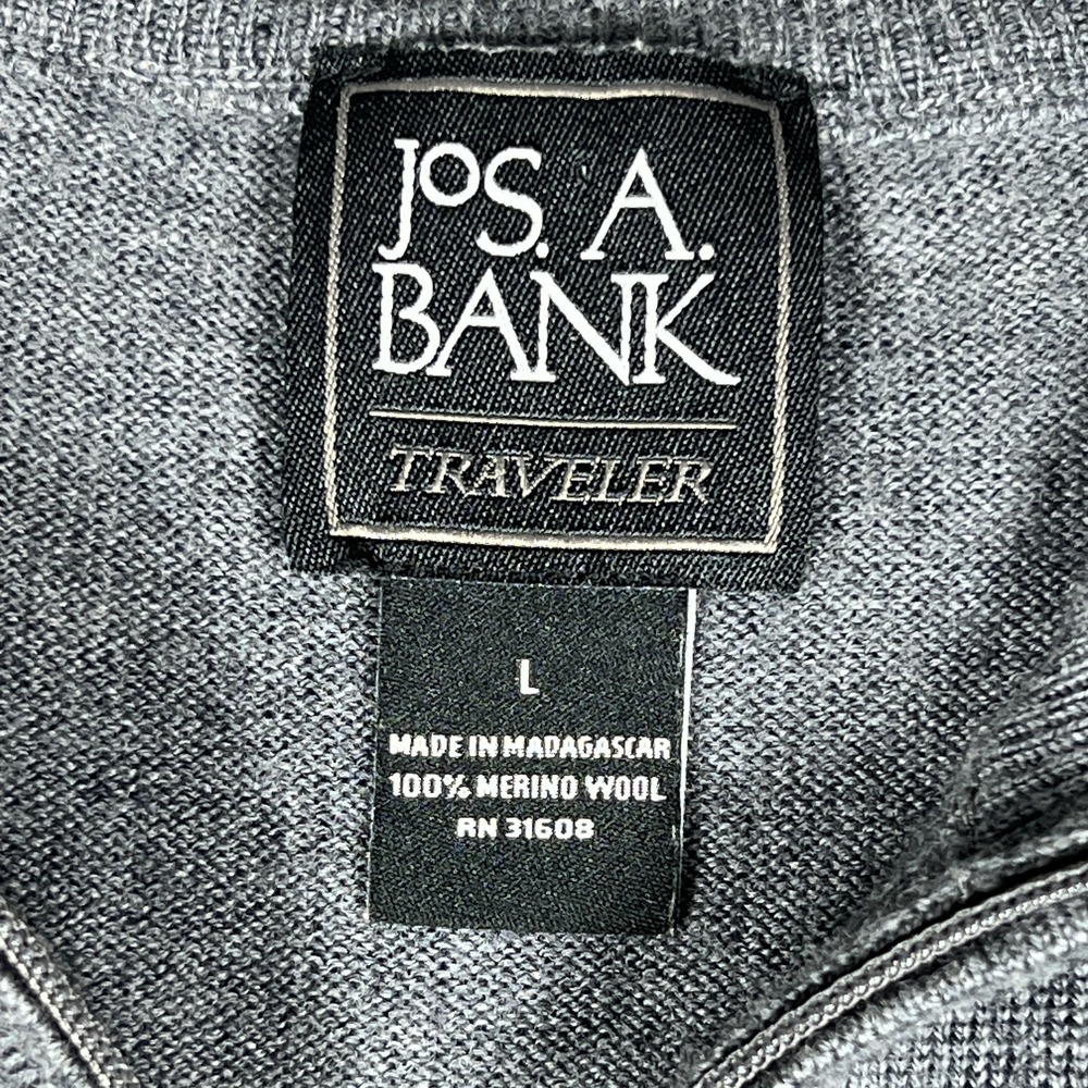 Jos. A. Bank Traveler 1/4 Zip Sweater Mens Large Merino Wool Gray Mock Neck - Picture 3 of 6